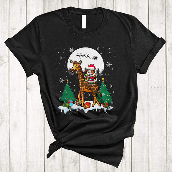 MacnyStore - Santa Guinea Pig Riding Giraffe As Reindeer, Lovely Christmas Animal Lover, X-mas Snow Around T-Shirt