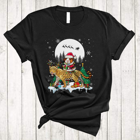 MacnyStore - Santa Guinea Pig Riding Leopard As Reindeer, Lovely Christmas Animal Lover, X-mas Snow Around T-Shirt