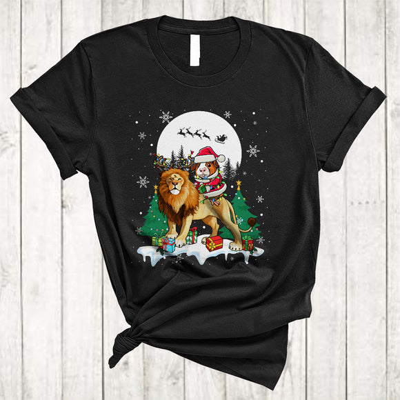 MacnyStore - Santa Guinea Pig Riding Lion As Reindeer, Lovely Christmas Animal Lover, X-mas Snow Around T-Shirt