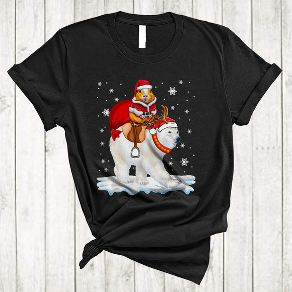 MacnyStore - Santa Guinea Pig Riding Polar Bear, Lovely Merry Christmas Guinea Pig, X-mas Polar Bear Snow T-Shirt
