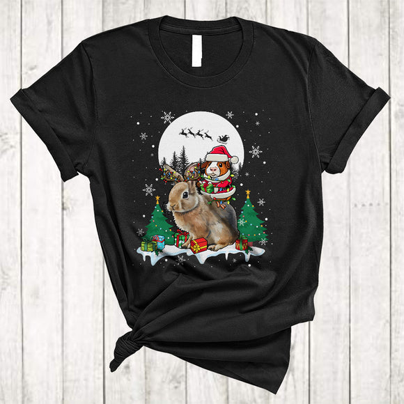 MacnyStore - Santa Guinea Pig Riding Rabbit As Reindeer, Lovely Christmas Animal Lover, X-mas Snow Around T-Shirt