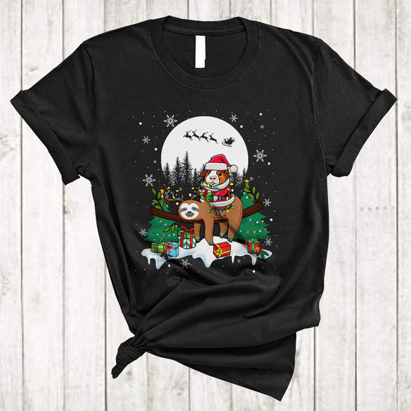 MacnyStore - Santa Guinea Pig Riding Sloth As Reindeer, Lovely Christmas Animal Lover, X-mas Snow Around T-Shirt