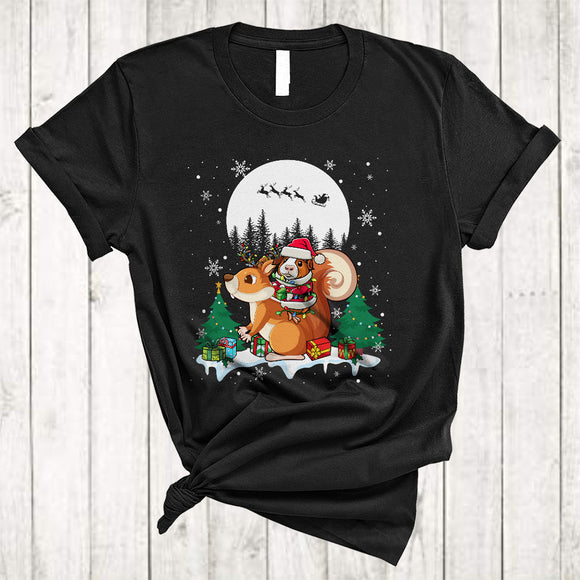 MacnyStore - Santa Guinea Pig Riding Squirrel As Reindeer, Lovely Christmas Animal Lover, X-mas Snow Around T-Shirt