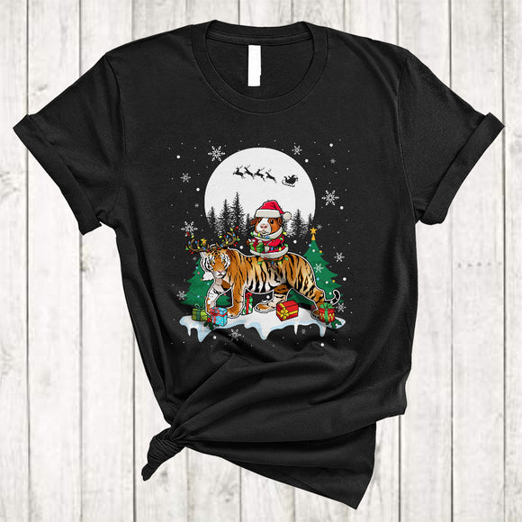 MacnyStore - Santa Guinea Pig Riding Tiger As Reindeer, Lovely Christmas Animal Lover, X-mas Snow Around T-Shirt