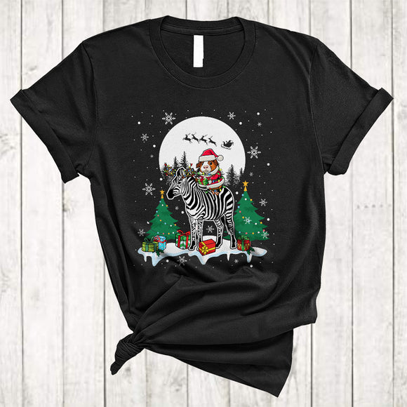 MacnyStore - Santa Guinea Pig Riding Zebra As Reindeer, Lovely Christmas Animal Lover, X-mas Snow Around T-Shirt