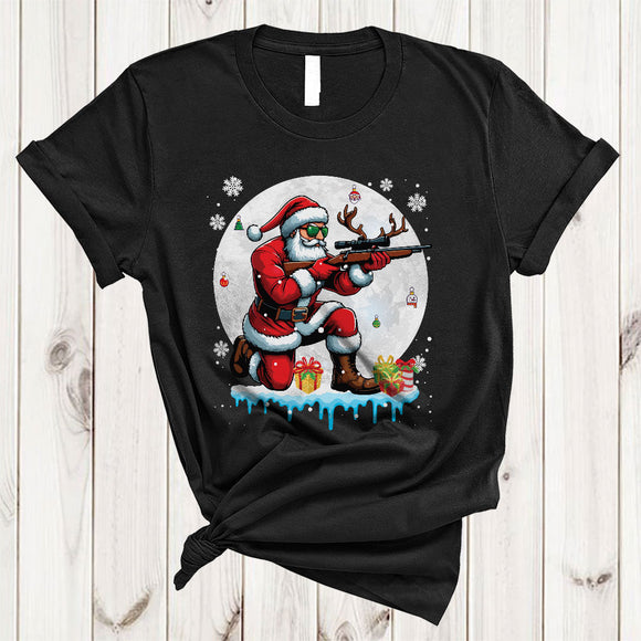 MacnyStore - Santa Hunting, Awesome Christmas Santa Snow Around, Matching X-mas Family Hunter Group T-Shirt