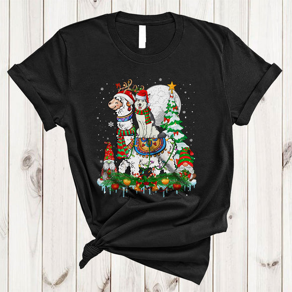 MacnyStore - Santa Husky Riding Reindeer Llama, Wonderful Christmas Lights Gnomes, X-mas Tree Snow T-Shirt