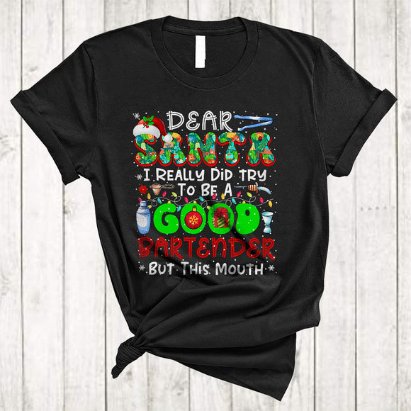 MacnyStore - Santa I Really Did Try To Be A Good Bartender, Sarcastic Christmas Lights Snow, X-mas Group T-Shirt