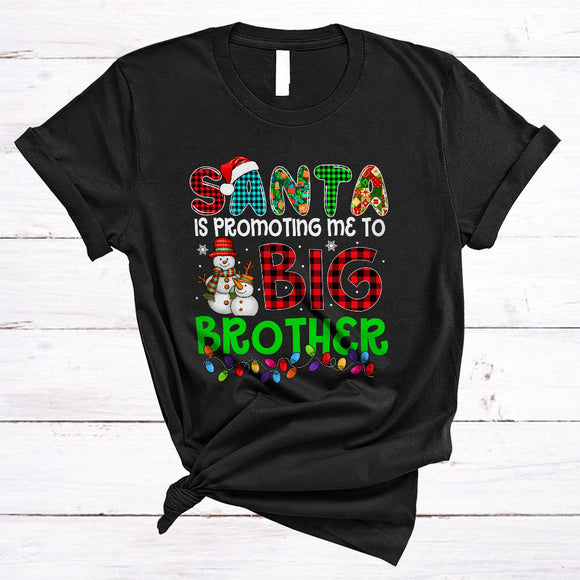 MacnyStore - Santa Is Promoting Me To Big Brother, Joyful Christmas Plaid Snowman, X-mas Sibling Family Group T-Shirt