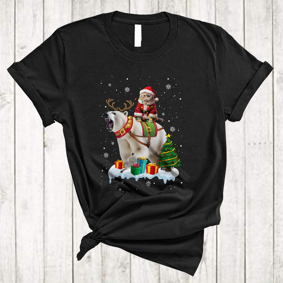 MacnyStore - Santa Kitten Riding Reindeer Polar Bear, Funny Cool Christmas Snow Animal Lover, X-mas Group T-Shirt