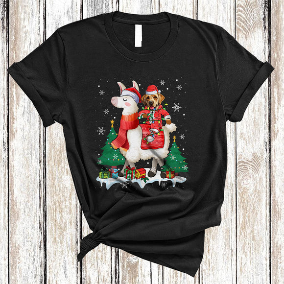 MacnyStore - Santa Labrador Riding Llama, Funny Adorable Christmas Llama, X-mas Snow Animal Lover T-Shirt