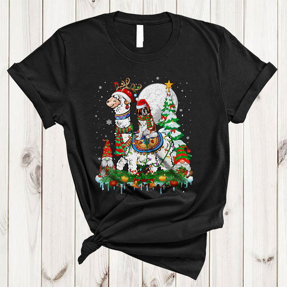 MacnyStore - Santa Landseer Riding Reindeer Llama, Wonderful Christmas Lights Gnomes, X-mas Tree Snow T-Shirt