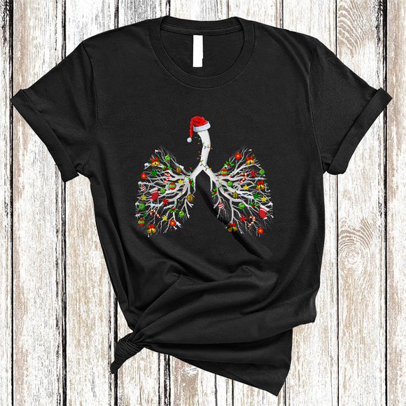 MacnyStore - Santa Lung Christmas Tree, Cheerful Christmas Lung Cancer Awareness, X-mas Ornaments Lights T-Shirt