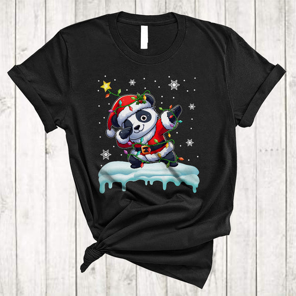 MacnyStore - Santa Panda Dabbing, Adorable Christmas Lights Santa Panda, Snow Around Animal Lover T-Shirt