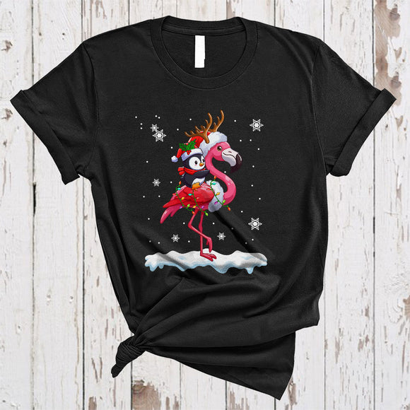 MacnyStore - Santa Penguin Riding Reindeer Flamingo, Wonderful Christmas Lights Sea Animal, X-mas Lights T-Shirt