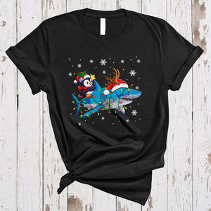 MacnyStore - Santa Penguin Riding Reindeer Shark, Wonderful Christmas Lights Sea Animal, X-mas Lights T-Shirt