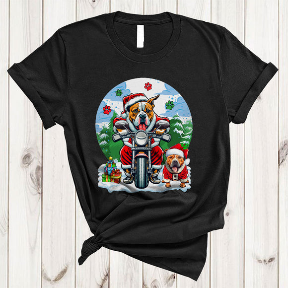 MacnyStore - Santa Pit Bull Riding Motorbike, Wonderful Christmas Biking Lover, Matching X-mas Biker T-Shirt