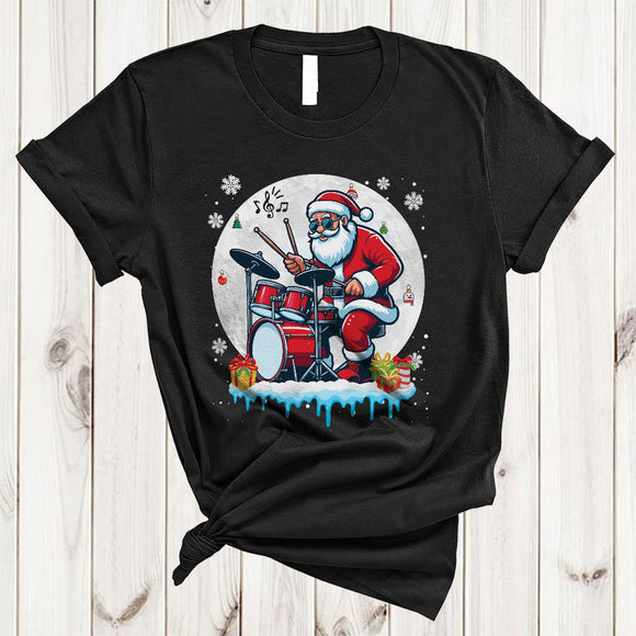 MacnyStore - Santa Playing Drum, Awesome Christmas Santa Snow Around, X-mas Music Instruments T-Shirt