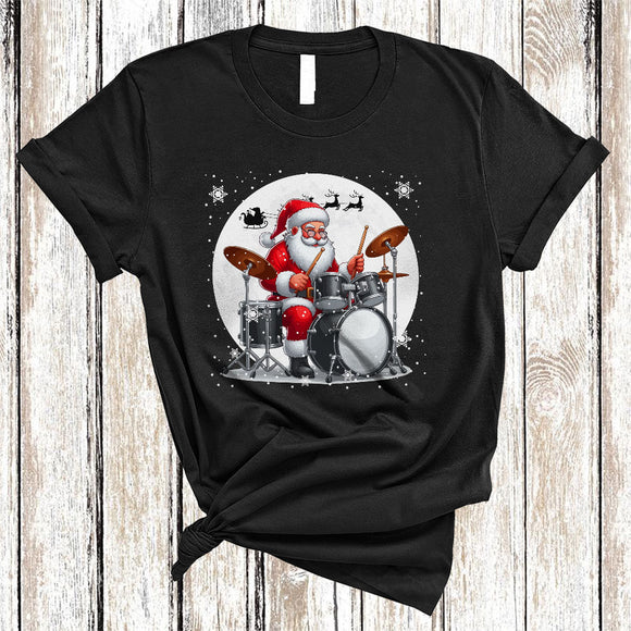MacnyStore - Santa Playing Drum, Cheerful Christmas Santa Drummer, Snow Around Matching X-mas Group T-Shirt