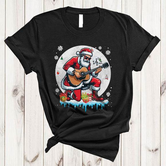 MacnyStore - Santa Playing Guitar, Awesome Christmas Santa Snow Around, X-mas Music Instruments T-Shirt