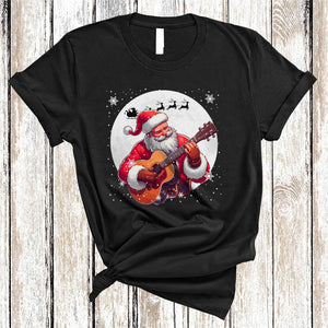 MacnyStore - Santa Playing Guitar, Cheerful Christmas Santa Guitarist, Snow Around Matching X-mas Group T-Shirt