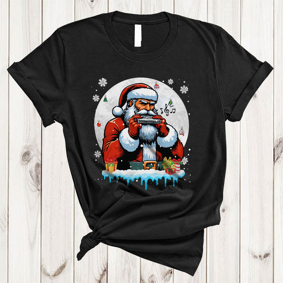 MacnyStore - Santa Playing Harmonica, Awesome Christmas Santa Snow Around, X-mas Music Instruments T-Shirt