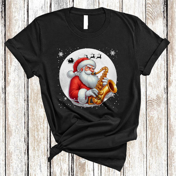 MacnyStore - Santa Playing Saxophone Cheerful Christmas Saxophone Player Lover, Matching X-mas Family Group T-Shirt