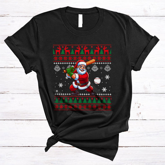 MacnyStore - Santa Playing Baseball, Joyful Christmas Sweater Baseball Player, Matching X-mas Sport Team T-Shirt