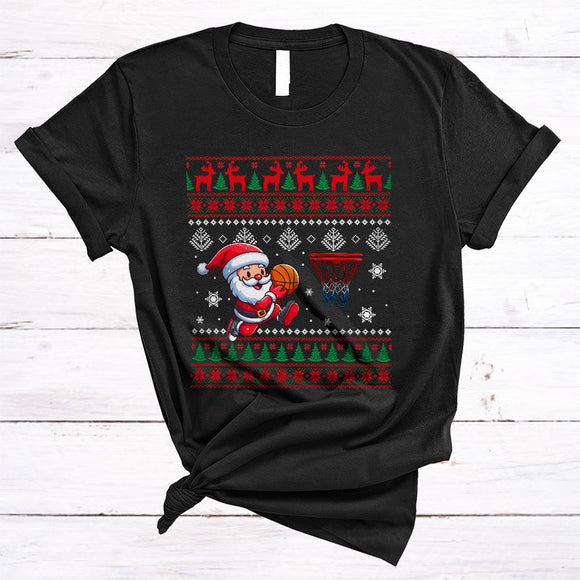 MacnyStore - Santa Playing Basketball, Joyful Christmas Sweater Basketball Player, Matching X-mas Sport Team T-Shirt