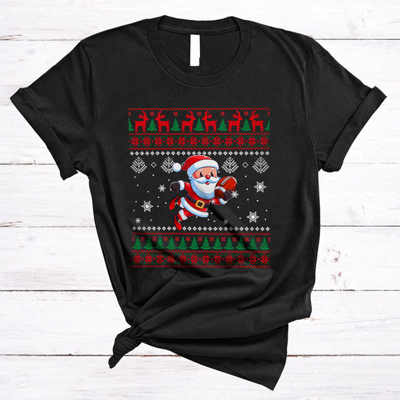 MacnyStore - Santa Playing Football, Joyful Christmas Sweater Football Player, Matching X-mas Sport Team T-Shirt