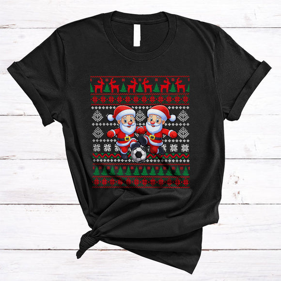 MacnyStore - Santa Playing Soccer, Joyful Christmas Sweater Soccer Player, Matching X-mas Sport Team T-Shirt
