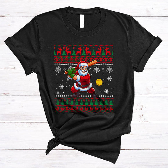 MacnyStore - Santa Playing Softball, Joyful Christmas Sweater Softball Player, Matching X-mas Sport Team T-Shirt