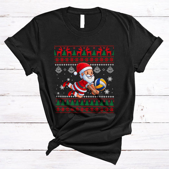 MacnyStore - Santa Playing Volleyball, Joyful Christmas Sweater Volleyball Player, Matching X-mas Sport Team T-Shirt