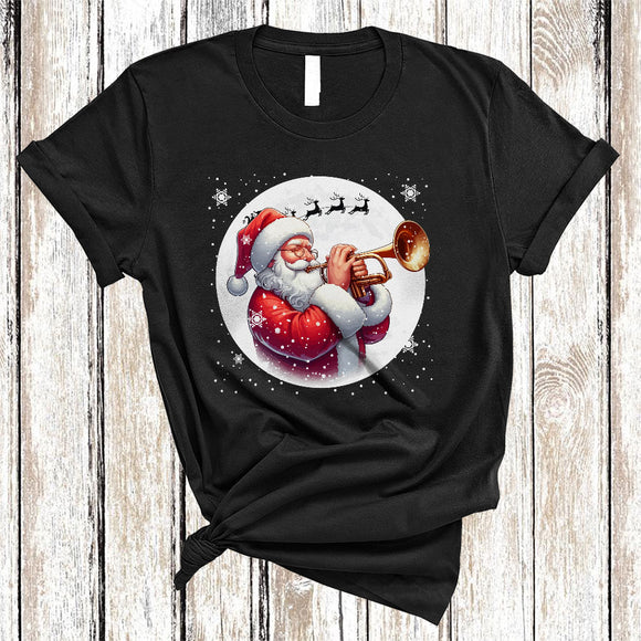 MacnyStore - Santa Playing Trumpet, Cheerful Christmas Santa Trumpet, Snow Around X-mas Group T-Shirt