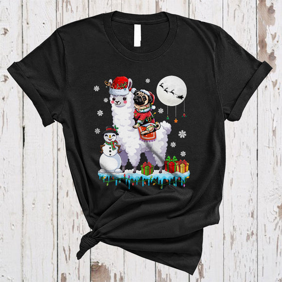 MacnyStore - Santa Pug Riding Llama Reindeer, Lovely Christmas Llama Lover, Snowman X-mas Animal T-Shirt