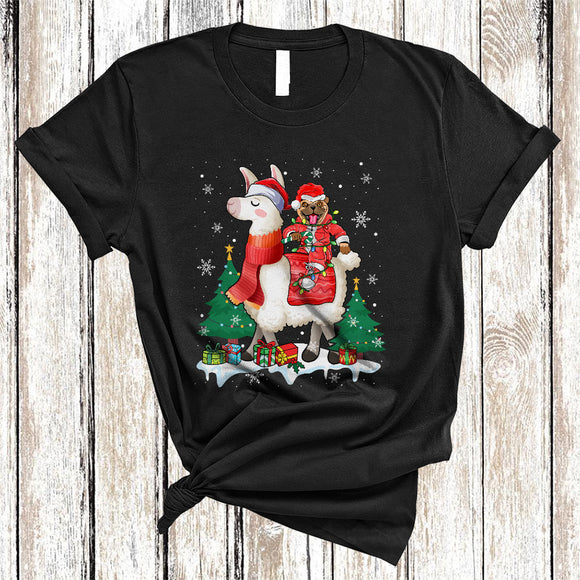 MacnyStore - Santa Pug Riding Llama, Funny Adorable Christmas Llama, X-mas Snow Animal Lover T-Shirt