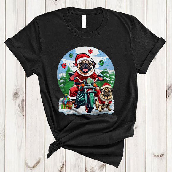 MacnyStore - Santa Pug Riding Motorbike, Wonderful Christmas Biking Lover, Matching X-mas Biker T-Shirt