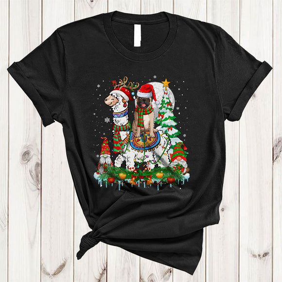 MacnyStore - Santa Pug Riding Reindeer Llama, Wonderful Christmas Lights Gnomes, X-mas Tree Snow T-Shirt