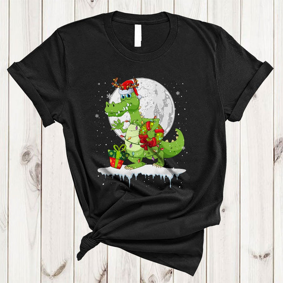 MacnyStore - Santa Reindeer Alligator Snow Around, Cool Joyful Christmas Moon, Matching X-mas Animal Lover T-Shirt