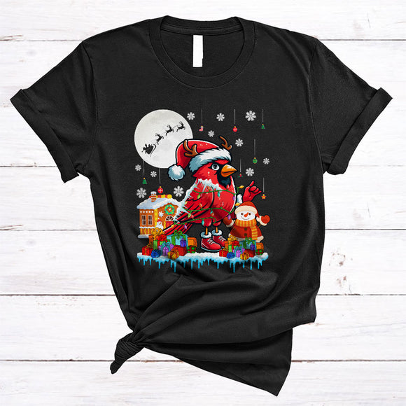 MacnyStore - Santa Reindeer Cardinal Bird, Adorable X-mas Cardinal Bird Lover, Matching Christmas Bird Animal T-Shirt