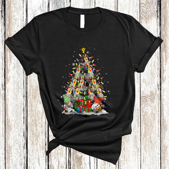 MacnyStore - Santa Reindeer Cockatiel Christmas Tree, Colorful X-mas Lights Animal, Pajama Family Group T-Shirt
