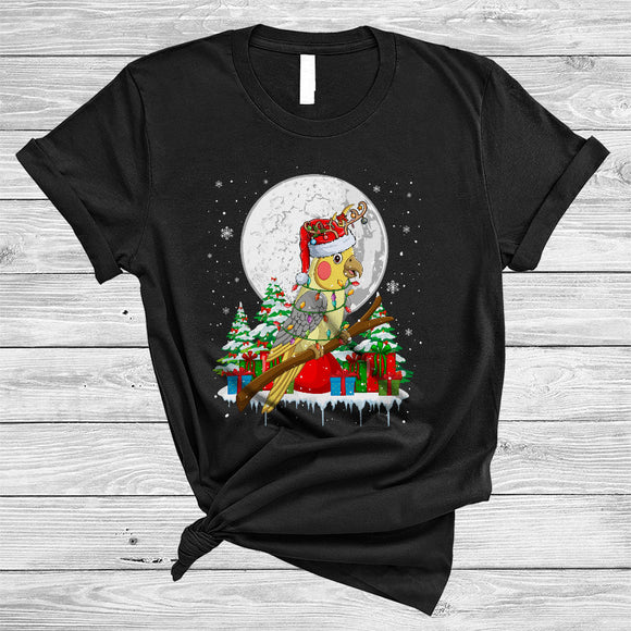 MacnyStore - Santa Reindeer Cockatiel With X-mas Lights, Cute Christmas Cockatiel Lover, Matching Bird Group T-Shirt