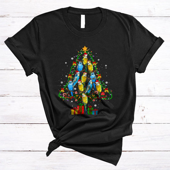 MacnyStore - Santa Reindeer ELF Budgie Christmas Tree, Amazing X-mas Lights Budgie, Matching Bird Lover T-Shirt