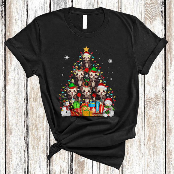 MacnyStore - Santa Reindeer ELF Ferret Christmas Tree Lights Funny Merry Xmas Christmas Animal Lover T-Shirt
