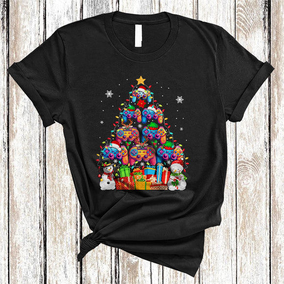 MacnyStore - Santa Reindeer ELF Game Controller Christmas Tree Lights Funny Merry Xmas Christmas Gamer Lover T-Shirt