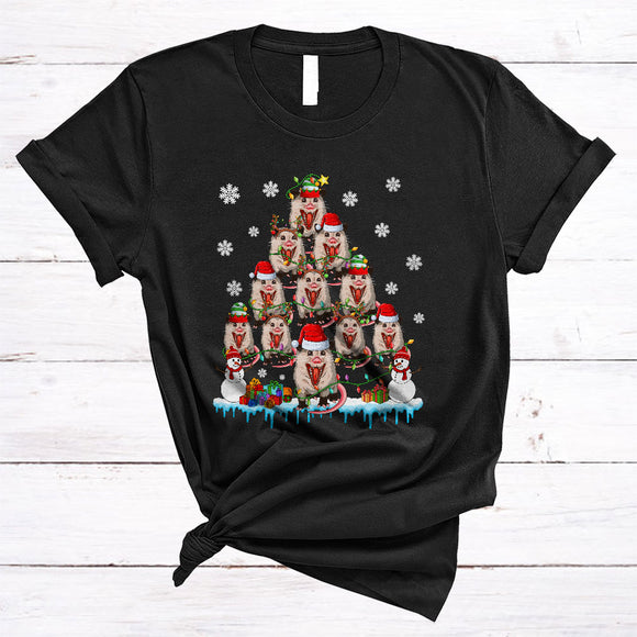 MacnyStore - Santa Reindeer ELF Opossums Christmas Tree, Amazing X-mas Lights Animal, Family Pajamas Group T-Shirt