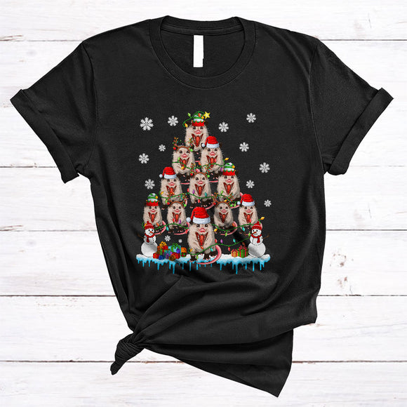 MacnyStore - Santa Reindeer ELF Opossums Christmas Tree, Amazing X-mas Lights Animal, Family Pajamas Group T-Shirt