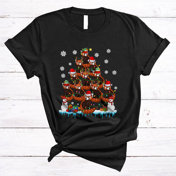 MacnyStore - Santa Reindeer ELF Red Panda Christmas Tree, Amazing X-mas Lights Animal, Family Pajamas Group T-Shirt