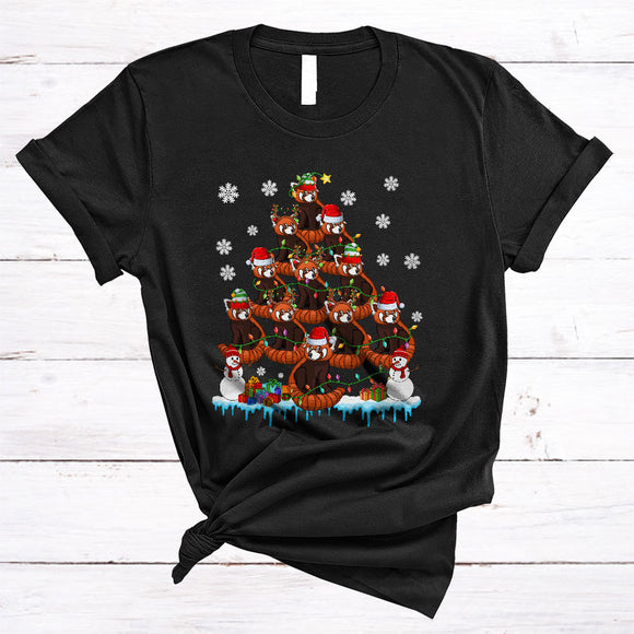 MacnyStore - Santa Reindeer ELF Red Panda Christmas Tree, Amazing X-mas Lights Animal, Family Pajamas Group T-Shirt