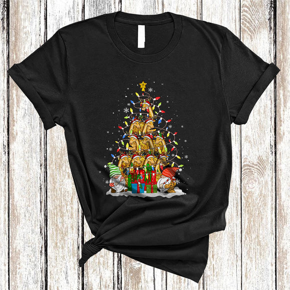 MacnyStore - Santa Reindeer Giraffe Christmas Tree, Colorful X-mas Lights Animal, Pajama Family Group T-Shirt